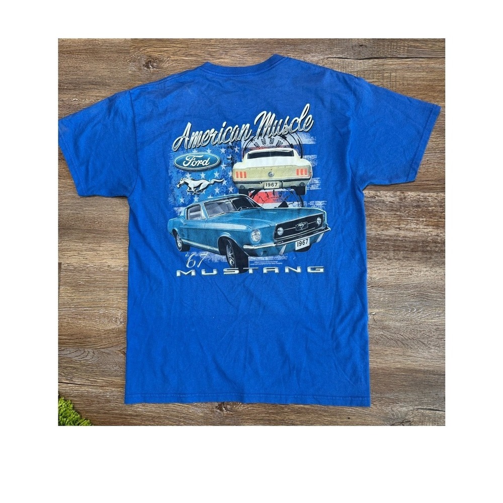 Ford 1967 Mustang American Muscle Graphic T Shirt Mens Small Blue Short Sleeve